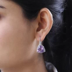African Amethyst, White Zircon Stud Earrings In Platinum Over Sterling Silver 17.50 Ctw -Jewelry store 7606613 2