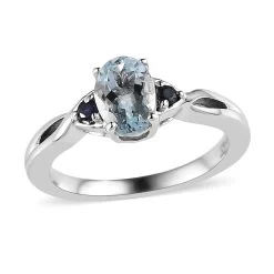 Premium Mangoro Aquamarine And Kanchanaburi Blue Sapphire Infinity Shank Ring In Platinum Over Sterling Silver 0.75 Ctw