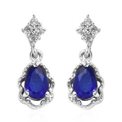 Tanzanian Blue Spinel (DF) And White Zircon Dangle Earrings In Platinum Over Sterling Silver 1.15 Ctw