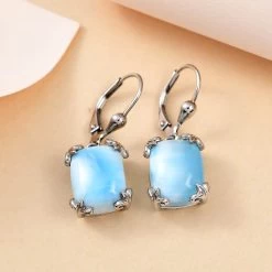 Larimar Lever Back Earring In Platinum Over Sterling Silver 11.85 Ctw 8 Larimar Lever Back Earring In Platinum Over Sterling Silver 11.85 Ctw -Jewelry store 7609271 1