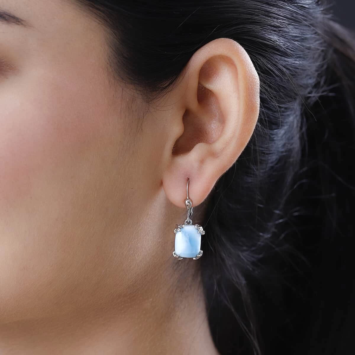 Larimar Lever Back Earring In Platinum Over Sterling Silver 11.85 Ctw 5 Larimar Lever Back Earring In Platinum Over Sterling Silver 11.85 Ctw - Image 3