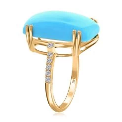Certified & Appraised Luxoro 14K Yellow Gold AAA Sleeping Beauty Turquoise And G-H I2 Diamond Ring 11.00 Ctw -Jewelry store 7611237 3