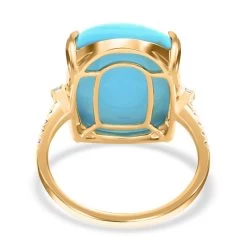 Certified & Appraised Luxoro 14K Yellow Gold AAA Sleeping Beauty Turquoise And G-H I2 Diamond Ring 11.00 Ctw -Jewelry store 7611237 4