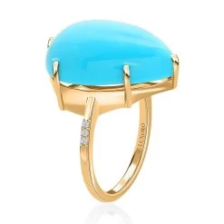 Luxoro 14K Yellow Gold AAA Sleeping Beauty Turquoise, Diamond (G-H, I2) Ring 12.65 Ctw -Jewelry store 7611257 3