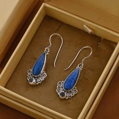 Sajen Silver Lapis Lazuli And Rainbow Moonstone Earrings In Sterling Silver 8.00 Ctw -Jewelry store 7611490 1