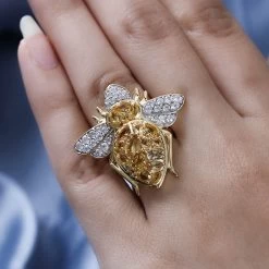 GP Trionfo Collection Premium Brazilian Citrine And White Zircon Bee Ring In Vermeil Yellow Gold Over Sterling Silver 3.60 Ctw -Jewelry store 7611614 2