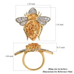 GP Trionfo Collection Premium Brazilian Citrine And White Zircon Bee Ring In Vermeil Yellow Gold Over Sterling Silver 3.60 Ctw -Jewelry store 7611614 5