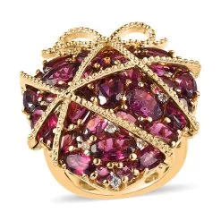 GP Amore Collection Orissa Rhodolite Garnet And White Zircon Ring In Vermeil Yellow Gold Over Sterling Silver 9.75 Ctw