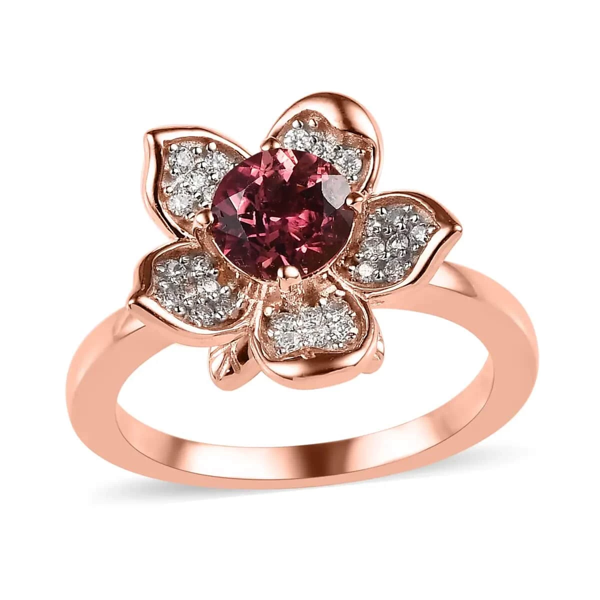GP Italian Garden Collection Morro Redondo Pink Tourmaline And Moissanite Floral Ring In Vermeil Rose Gold Over Sterling Silver 1.00 Ctw 3 GP Italian Garden Collection Morro Redondo Pink Tourmaline And Moissanite Floral Ring In Vermeil Rose Gold Over Sterling Silver 1.00 Ctw