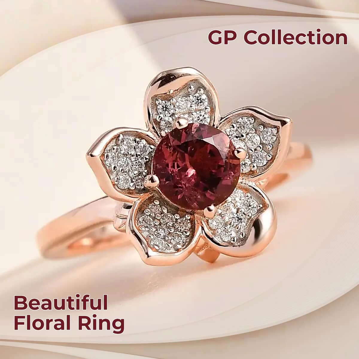 GP Italian Garden Collection Morro Redondo Pink Tourmaline And Moissanite Floral Ring In Vermeil Rose Gold Over Sterling Silver 1.00 Ctw 4 GP Italian Garden Collection Morro Redondo Pink Tourmaline And Moissanite Floral Ring In Vermeil Rose Gold Over Sterling Silver 1.00 Ctw - Image 2