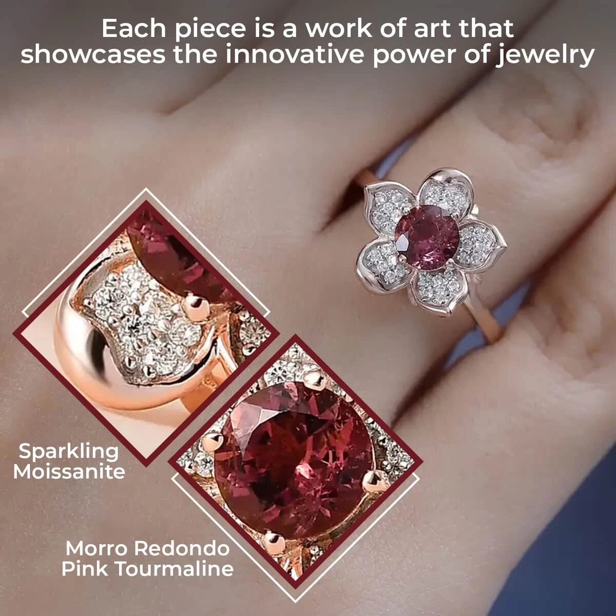 GP Italian Garden Collection Morro Redondo Pink Tourmaline And Moissanite Floral Ring In Vermeil Rose Gold Over Sterling Silver 1.00 Ctw 5 GP Italian Garden Collection Morro Redondo Pink Tourmaline And Moissanite Floral Ring In Vermeil Rose Gold Over Sterling Silver 1.00 Ctw - Image 3