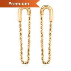14K Yellow Gold Safety Pin Diamond-Cut Rope Chain Dangling Earrings 1.50 Grams
