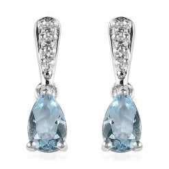 Premium Mangoro Aquamarine And White Zircon Drop Earrings In Platinum Over Sterling Silver 0.75 Ctw