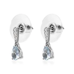 Premium Mangoro Aquamarine And White Zircon Drop Earrings In Platinum Over Sterling Silver 0.75 Ctw -Jewelry store 7615719 3