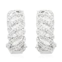 Diamond Omega Clip Earrings In Platinum Over Sterling Silver 1.00 Ctw