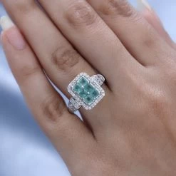 Ethiopian Emerald And White Zircon Ring In Platinum Over Sterling Silver 1.40 Ctw -Jewelry store 7616904 2
