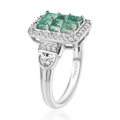 Ethiopian Emerald And White Zircon Ring In Platinum Over Sterling Silver 1.40 Ctw -Jewelry store 7616904 3