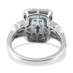Ethiopian Emerald And White Zircon Ring In Platinum Over Sterling Silver 1.40 Ctw -Jewelry store 7616904 4