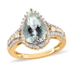 Premium Mangoro Aquamarine And White Diamond Ring In Vermeil Yellow Gold Over Sterling Silver 2.60 Ctw