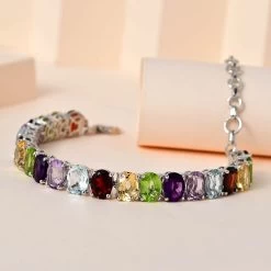 Multi Gemstone Bracelet In Platinum Over Sterling Silver (6.50 In) 27.30 Ctw -Jewelry store 7617025 1