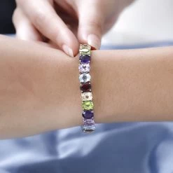Multi Gemstone Bracelet In Platinum Over Sterling Silver (6.50 In) 27.30 Ctw -Jewelry store 7617025 2