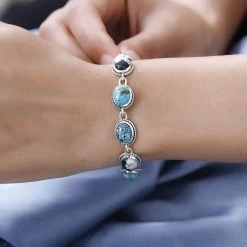 Artisan Crafted Royston Turquoise, Blue Moon Turquoise And White Buffalo Toggle Clasp Bracelet In Sterling Silver (7.25 In) 16.50 Ctw 9 Artisan Crafted Royston Turquoise, Blue Moon Turquoise And White Buffalo Toggle Clasp Bracelet In Sterling Silver (7.25 In) 16.50 Ctw -Jewelry store 7617111 2