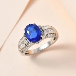Tanzanian Blue Spinel (DF) And White Zircon Ring In Platinum Over Sterling Silver 2.75 Ctw -Jewelry store 7617132 1
