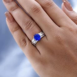 Tanzanian Blue Spinel (DF) And White Zircon Ring In Platinum Over Sterling Silver 2.75 Ctw 10 Tanzanian Blue Spinel (DF) And White Zircon Ring In Platinum Over Sterling Silver 2.75 Ctw -Jewelry store 7617132 2