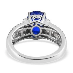 Tanzanian Blue Spinel (DF) And White Zircon Ring In Platinum Over Sterling Silver 2.75 Ctw -Jewelry store 7617132 4