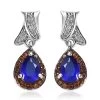 Tanzanian Blue Spinel (DF), Brown And White Zircon Drop Earrings In Platinum Over Sterling Silver 1.40 Ctw -Jewelry store 7617152