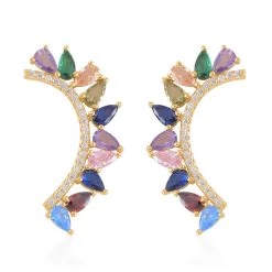 Simulated Multi Color Diamond Earrings In 14K Yellow Gold Over Sterling Silver 4.50 Ctw
