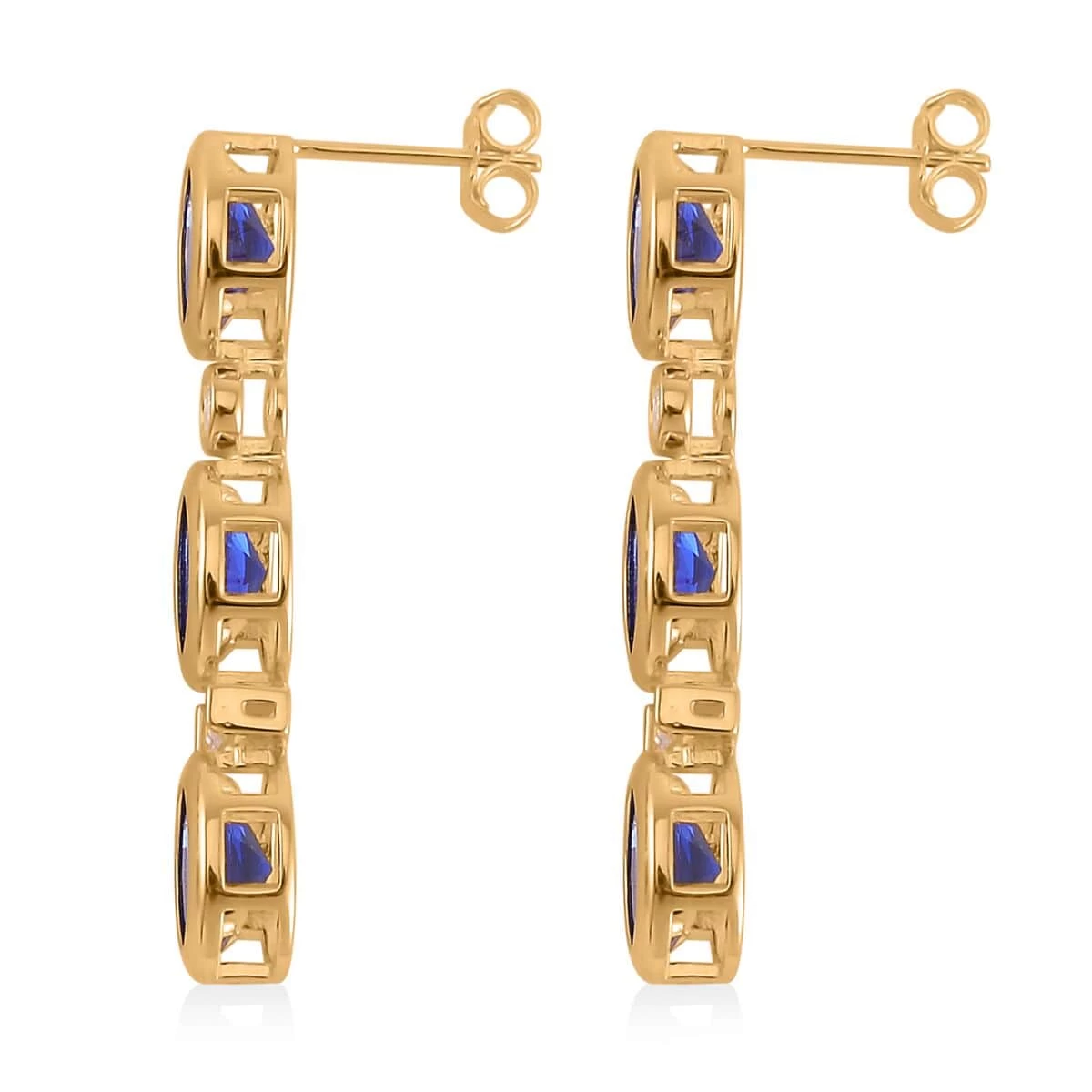 Simulated Blue And White Diamond Earrings In 14K Yellow Gold Over Sterling Silver 5.80 Ctw 6 Simulated Blue And White Diamond Earrings In 14K Yellow Gold Over Sterling Silver 5.80 Ctw - Image 4