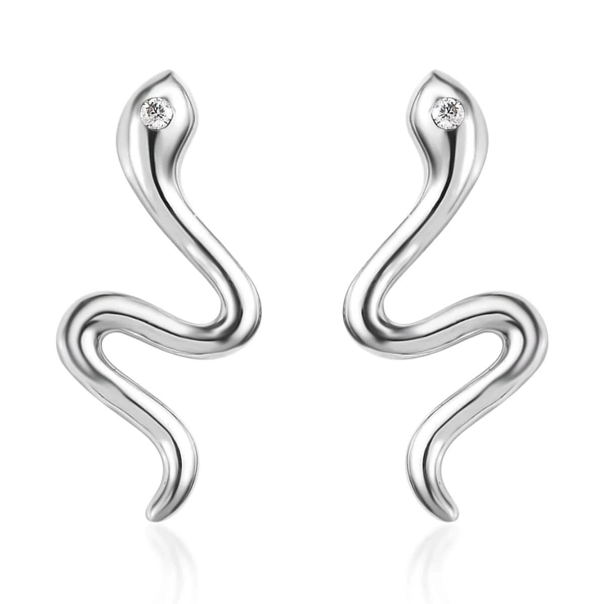 Moissanite Minimalist Snake Stud Earrings In Platinum Over Sterling Silver 3 Moissanite Minimalist Snake Stud Earrings In Platinum Over Sterling Silver
