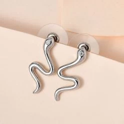 Moissanite Minimalist Snake Stud Earrings In Platinum Over Sterling Silver 9 Moissanite Minimalist Snake Stud Earrings In Platinum Over Sterling Silver -Jewelry store 7618329 1