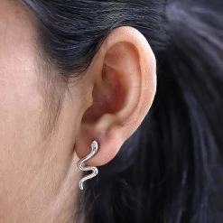 Moissanite Minimalist Snake Stud Earrings In Platinum Over Sterling Silver 10 Moissanite Minimalist Snake Stud Earrings In Platinum Over Sterling Silver -Jewelry store 7618329 2