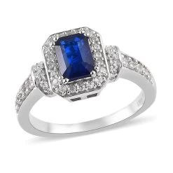 Tanzanian Blue Spinel (DF) And White Zircon Ring In Platinum Over Sterling Silver 1.70 Ctw