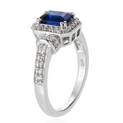 Tanzanian Blue Spinel (DF) And White Zircon Ring In Platinum Over Sterling Silver 1.70 Ctw -Jewelry store 7618519 3