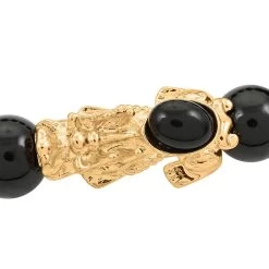 Pixiu Feng Shui Black Obsidian 9-10mm Beaded Bracelet In Goldtone (6.50-7.00In) 83.10 Ctw -Jewelry store 7618635 2