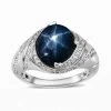Blue Star Sapphire (DF) And Moissanite Ring In Platinum Over Sterling Silver 6.65 Ctw -Jewelry store 7618663