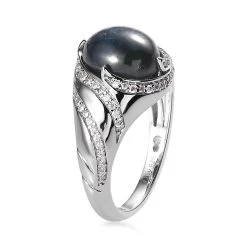 Blue Star Sapphire (DF) And Moissanite Ring In Platinum Over Sterling Silver 6.65 Ctw -Jewelry store 7618663 3