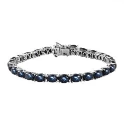 Blue Star Sapphire (DF) Tennis Bracelet In Platinum Over Sterling Silver (7.25 In) 32.40 Ctw