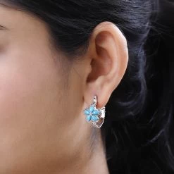 Premium Sleeping Beauty Turquoise Flower Hoop Earrings In Platinum Over Sterling Silver 2.00 Ctw 9 Premium Sleeping Beauty Turquoise Flower Hoop Earrings In Platinum Over Sterling Silver 2.00 Ctw -Jewelry store 7618987 2