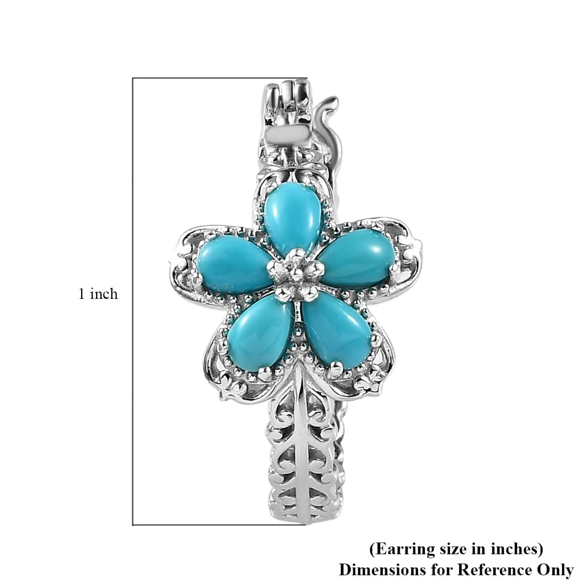 Premium Sleeping Beauty Turquoise Flower Hoop Earrings In Platinum Over Sterling Silver 2.00 Ctw 7 Premium Sleeping Beauty Turquoise Flower Hoop Earrings In Platinum Over Sterling Silver 2.00 Ctw - Image 5