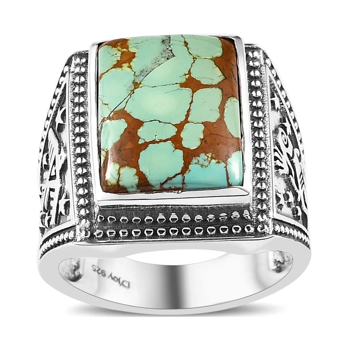 Artisan Crafted Royston Turquoise Men's Ring In Sterling Silver 11.40 Ctw 3 Artisan Crafted Royston Turquoise Men's Ring In Sterling Silver 11.40 Ctw