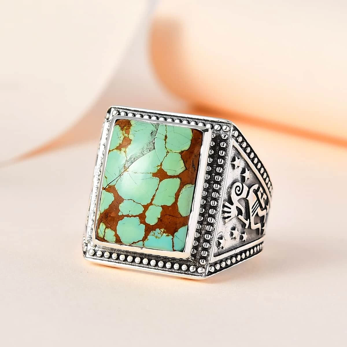 Artisan Crafted Royston Turquoise Men's Ring In Sterling Silver 11.40 Ctw 4 Artisan Crafted Royston Turquoise Men's Ring In Sterling Silver 11.40 Ctw - Image 2