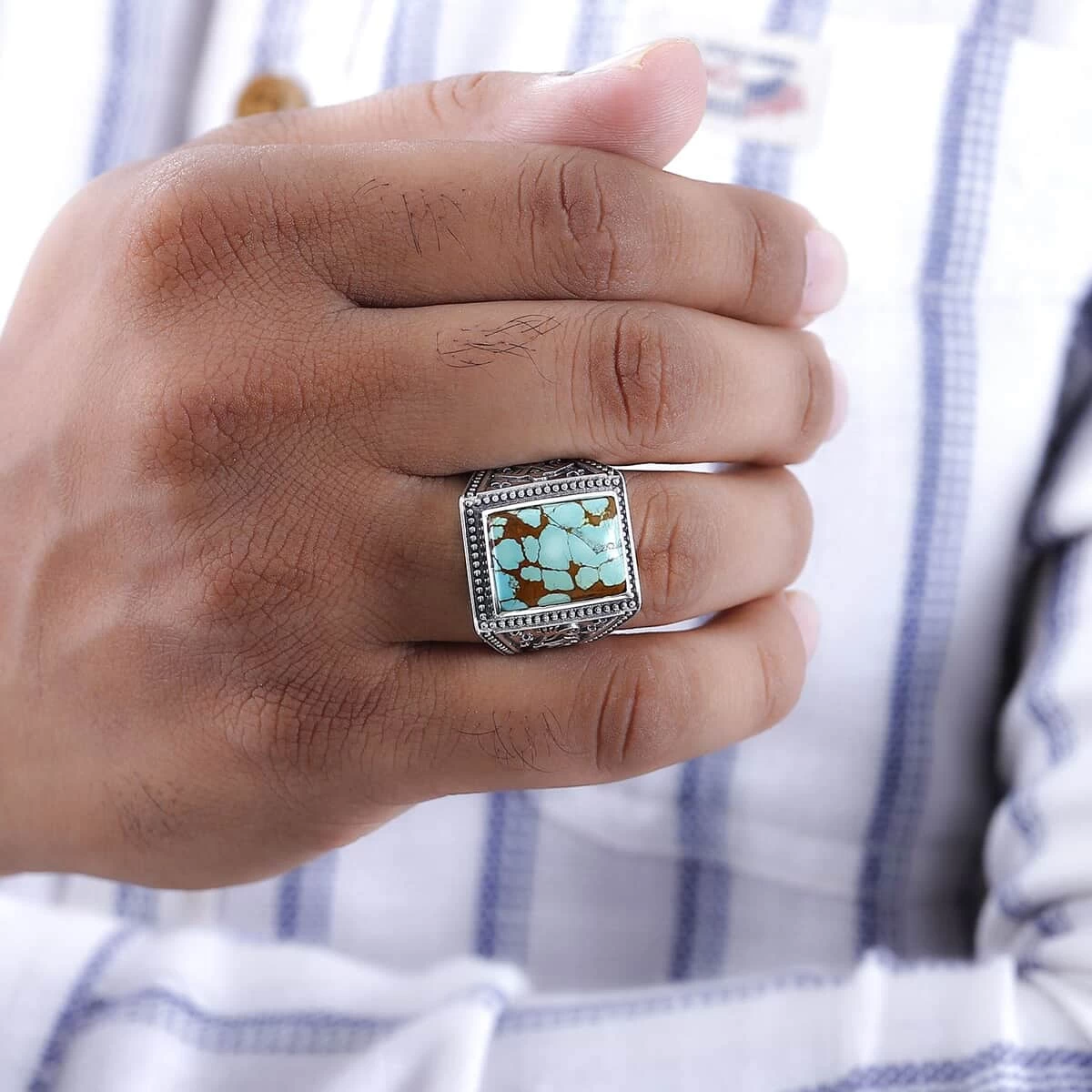 Artisan Crafted Royston Turquoise Men's Ring In Sterling Silver 11.40 Ctw 5 Artisan Crafted Royston Turquoise Men's Ring In Sterling Silver 11.40 Ctw - Image 3
