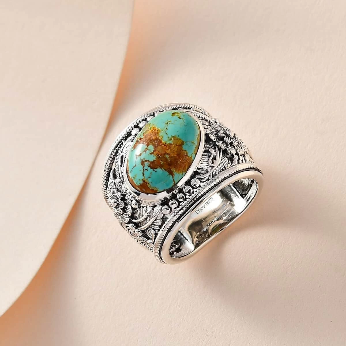 Artisan Crafted Royston Turquoise Floral Ring In Sterling Silver 5.90 Ctw 4 Artisan Crafted Royston Turquoise Floral Ring In Sterling Silver 5.90 Ctw - Image 2