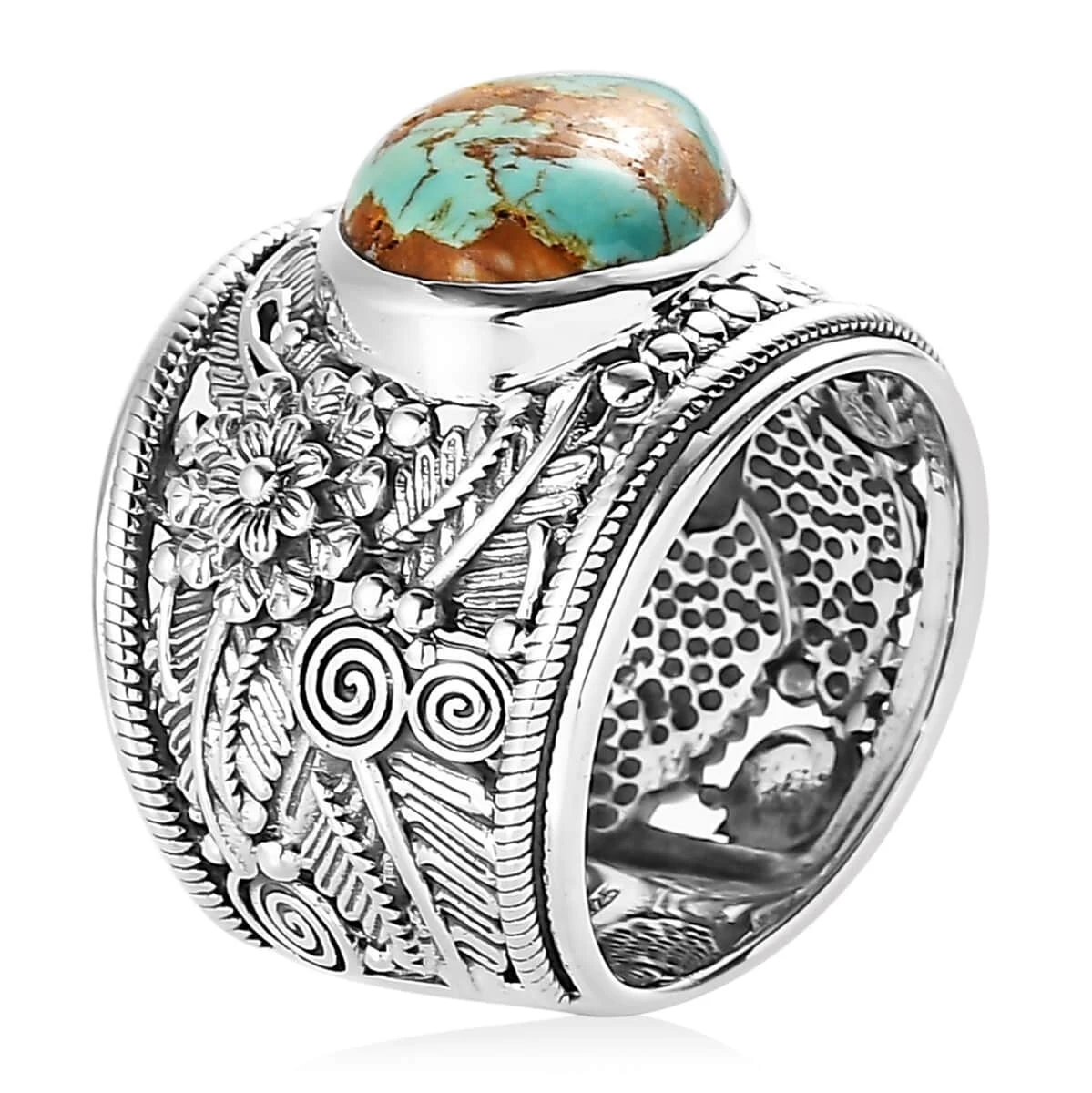 Artisan Crafted Royston Turquoise Floral Ring In Sterling Silver 5.90 Ctw 6 Artisan Crafted Royston Turquoise Floral Ring In Sterling Silver 5.90 Ctw - Image 4