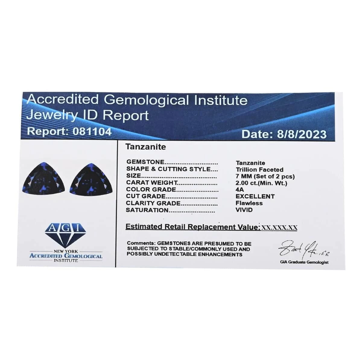 Certified & Appraised AAAA Tanzanite Set Of 2 (Trl 7 Mm) 2.00 Ctw | Loose Stones | Loose Gemstones For Jewelry Making | Natural Stone Jewelry | Tanzanite Stone 7 Certified & Appraised AAAA Tanzanite Set Of 2 (Trl 7 Mm) 2.00 Ctw | Loose Stones | Loose Gemstones For Jewelry Making | Natural Stone Jewelry | Tanzanite Stone - Image 5