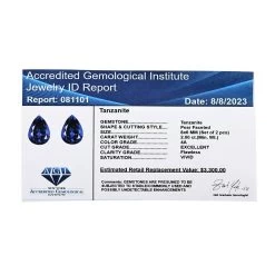 Certified & Appraised AAAA Tanzanite Set Of 2 (Pear 8x6 Mm) 2.00 Ctw -Jewelry store 7619341 4